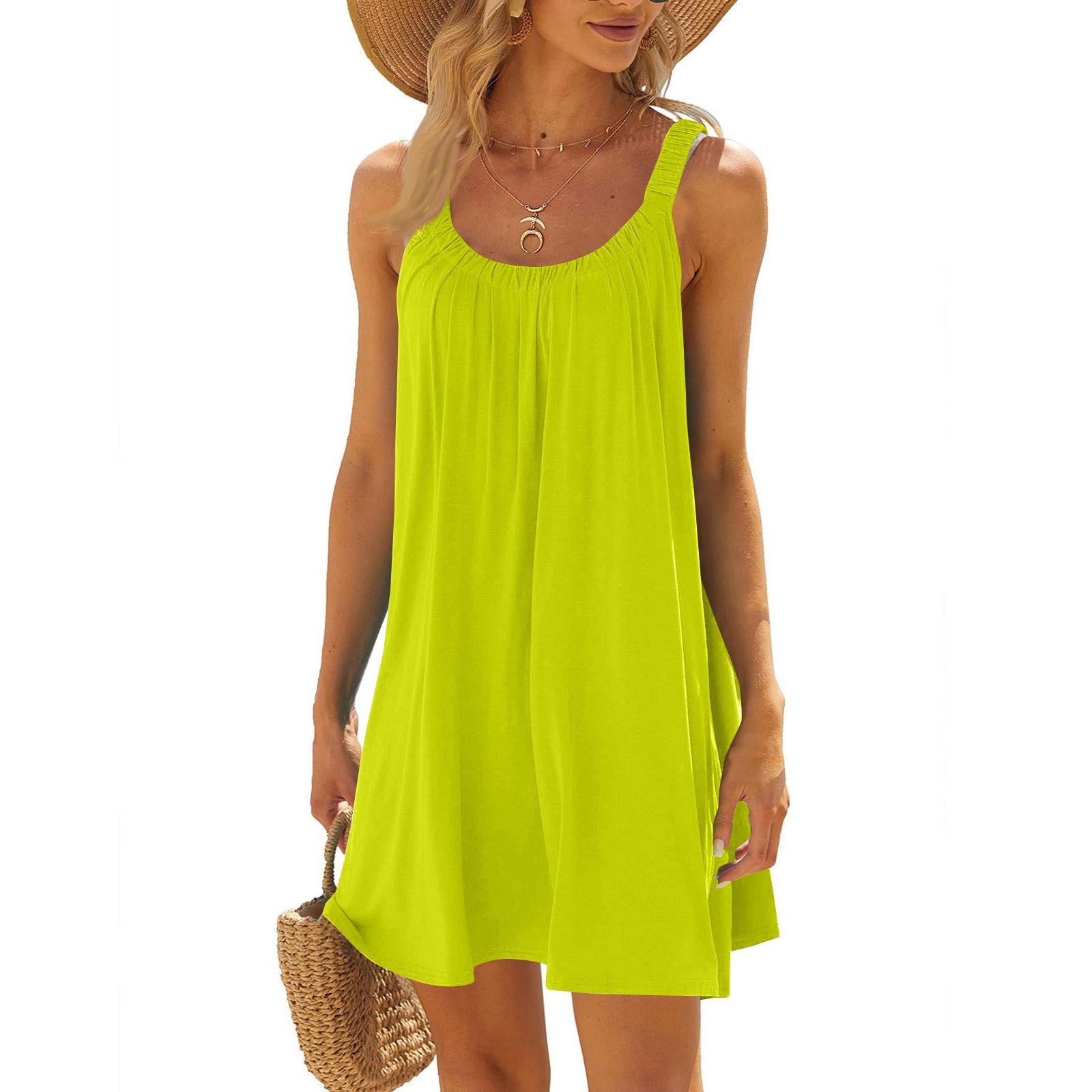 

Ladies Casual Loose Sleeveless U-neck Dress XL жовтий