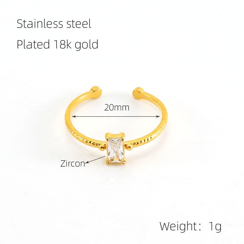 Stainless Steel Square Ring with Cubic Zirconia for Women - European & American Style Light Luxury Titanium Steel Ring