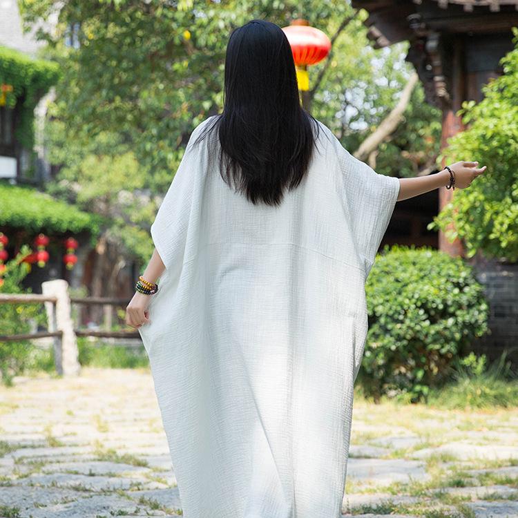 

Bamboo Joint Batwing Sleeve Long Robe Dress - Spring/Summer National Style