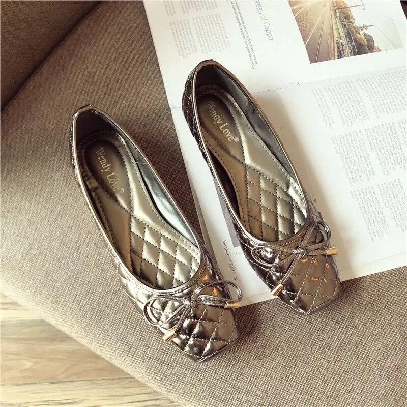 Spring Summer Shoes Women Flats Square Toe Ladies Brand Shoes Fashion Ballet Flats Black Gold Soft Plus Size 41