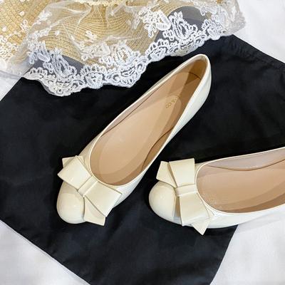 D-27 Milk White Bow Inner Height-increasing Single Shoes Women's Summer New Round Head Versatile Comfortable Flat Shoes