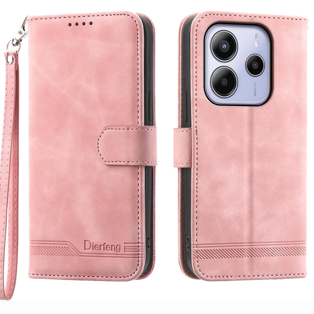 DIERFENG DF-03 For Xiaomi Redmi Note 14 4G (164.84mm) Case Lines Imprint Wallet Leather Phone Cover
