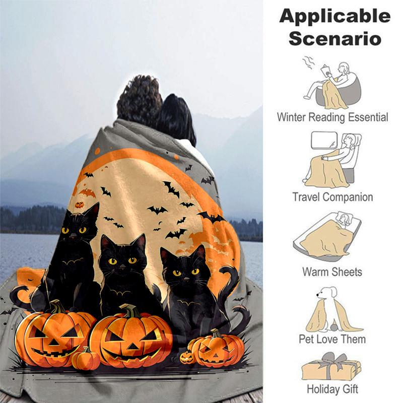 1pc Halloween Night Black Cats Blanket Softs, Warm Cozy Bedding Decorative Coverlet, Living Room, Travel, Camping, Car Blankets