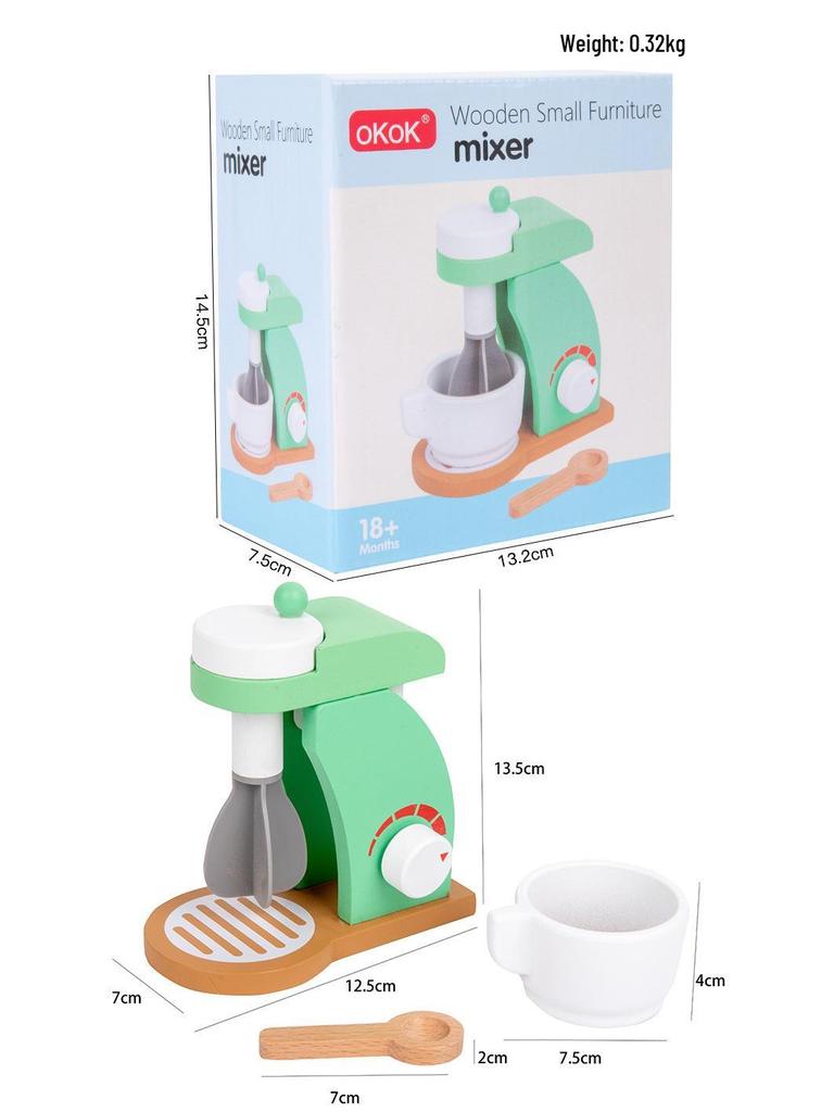 Toddler Pretend Play Wooden Kitchen Set: Toaster, Mixer, Coffee Maker, Juicer Toy.