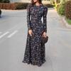 2025 Autumn Women's European/American A-Line Round Neck Print Dress: Elegant, Waist-Cinching, Casual