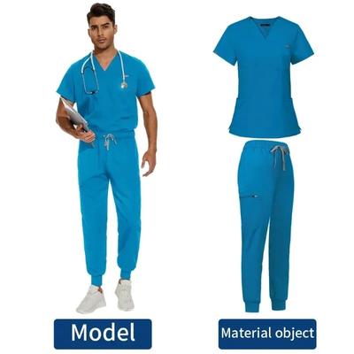 Men Scrubs Suit Plug Size Medical Uniforms V Neck Scrub Top Short Sleeve Pure Cotton Medical Pants Loose Nursing Workwear Doctor