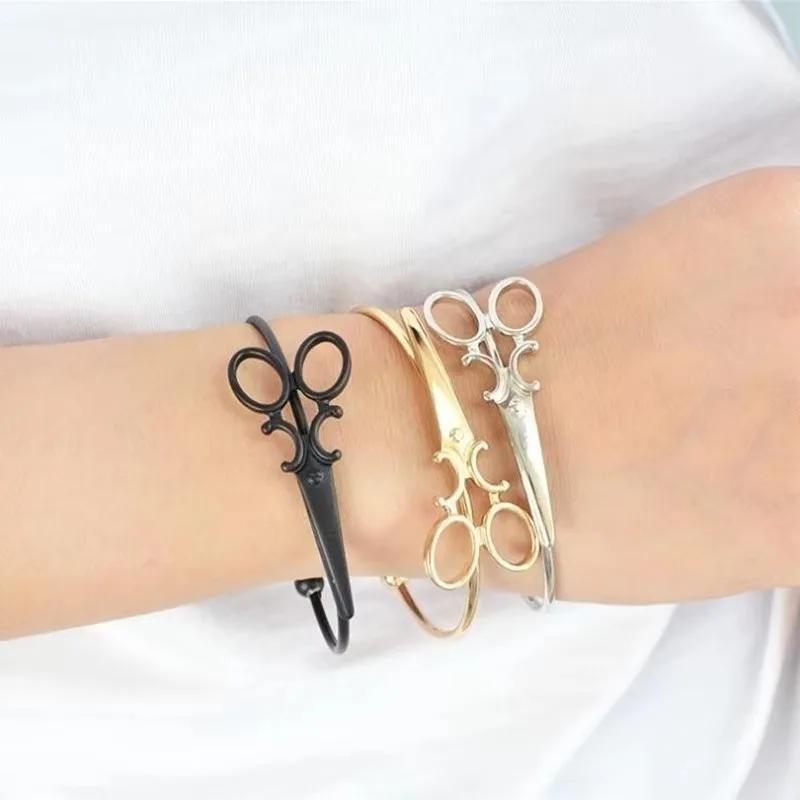 1 Pcs Women's Fashion Silver Stainless Steel Scissors Bracelet Adjustable Bangle For Couple Jewelry Retro Accessories