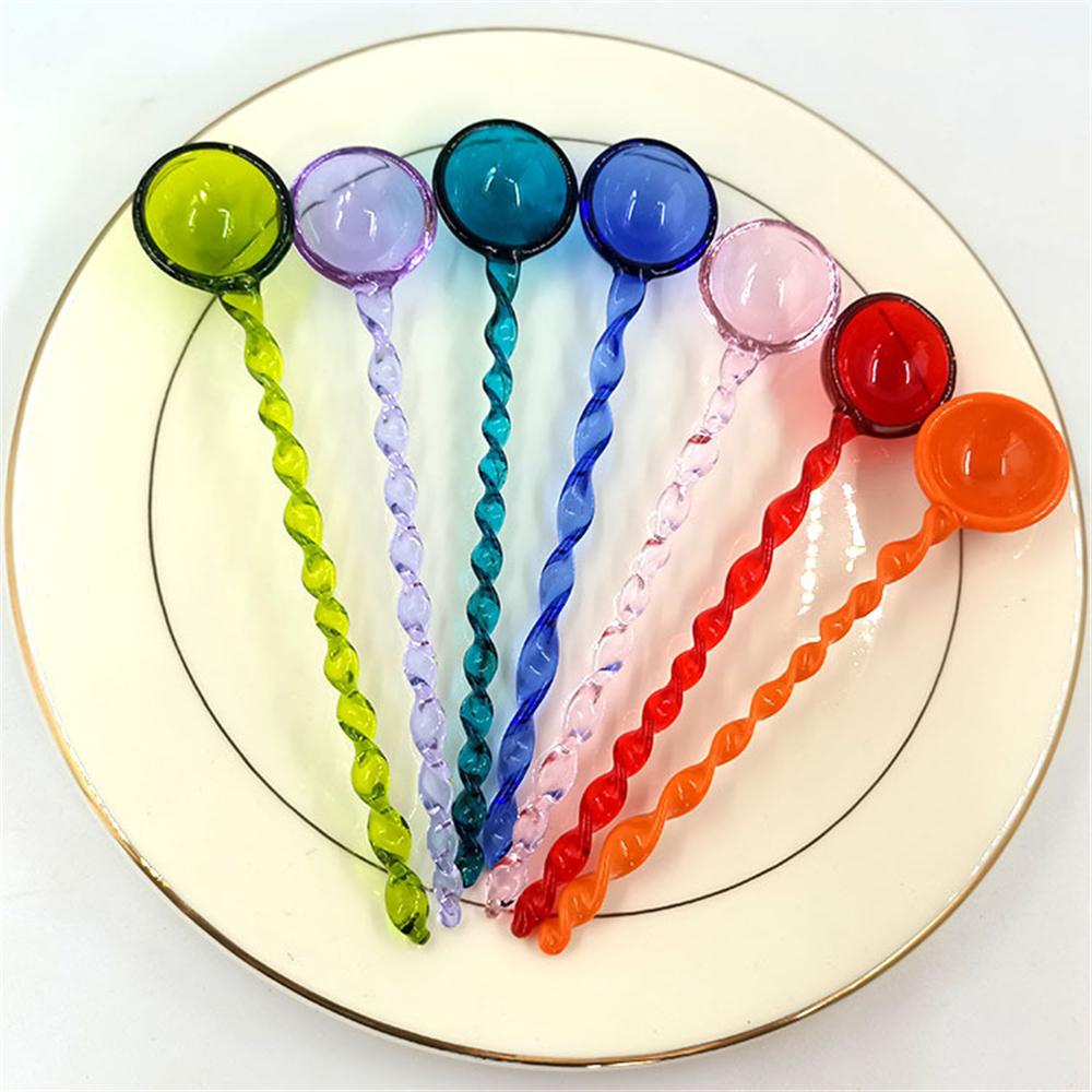 Glass Coffee Scoops With Long Handle Colorful And Cute Teaspoon Kitchen Accessories Milk Dessert Ice Cream Spoon