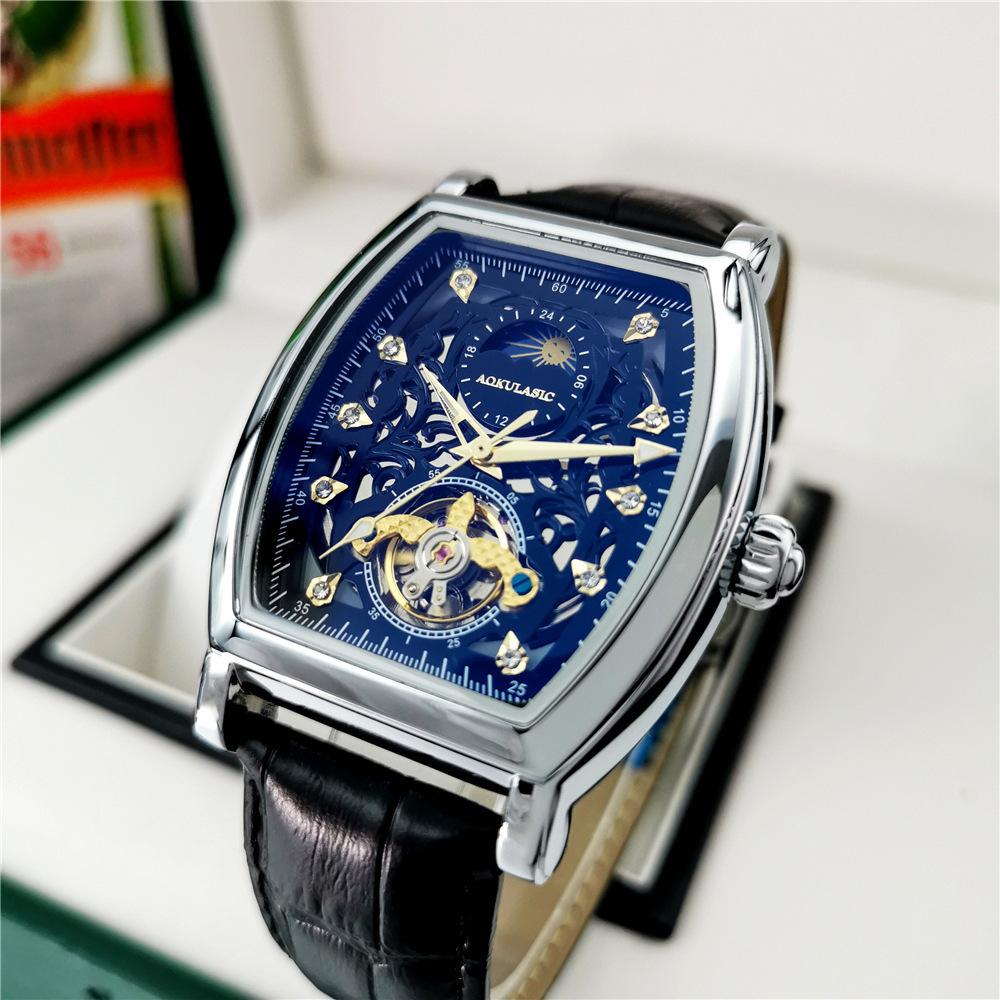 Pánské plně automatické mechanické hodinky Módní pánské hodinky s kamínky Hodinky se zapínáním na motýlkovou sponu