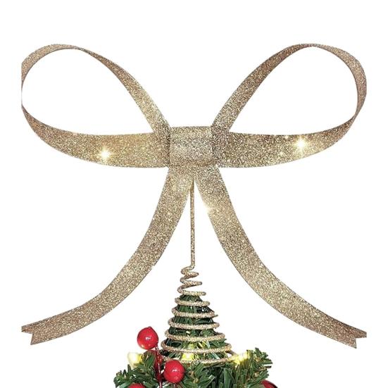 

Glitter Metal Bow Tree Topper Large Champagne/Golden/Silver/Red Bow Christmas Tree Decoration for Holiday Party Shop Office Home Decor E