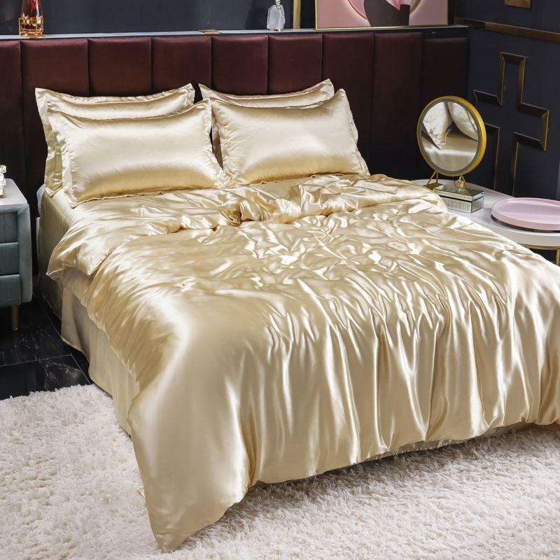 Summer Ice Silk Duvet Cover Set Double Sided Soft Smooth Luxury Bedding for Single Person Dormitory