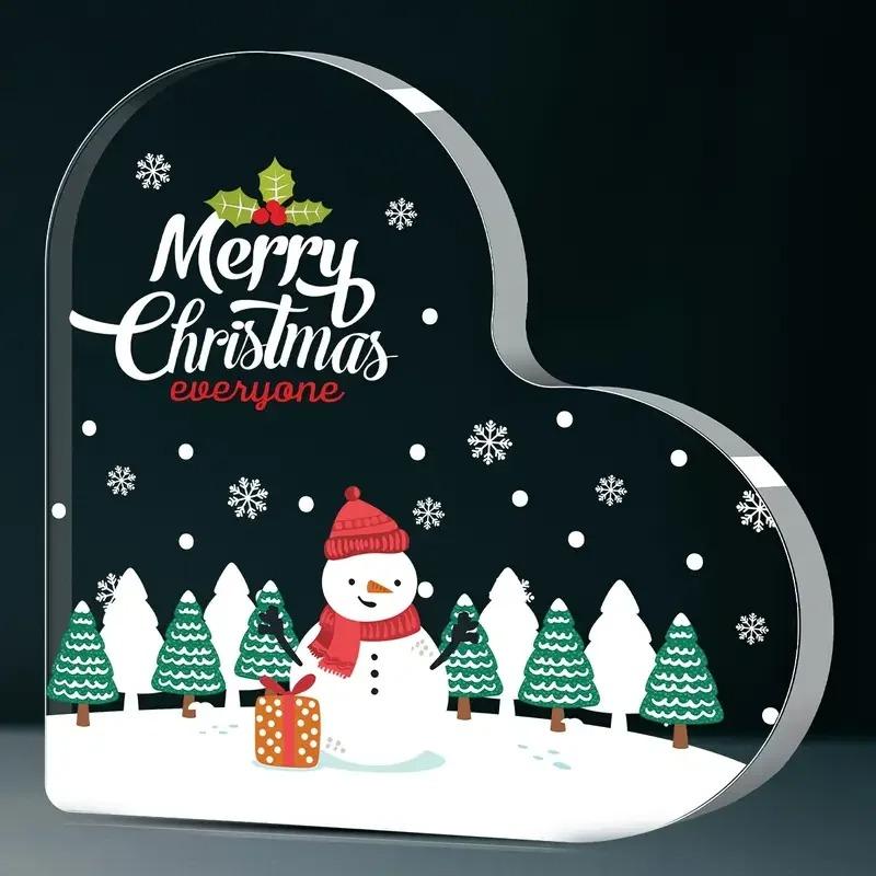 2D Flat Contemporary Acrylic Heart-Shaped Christmas Desktop Decoration Plaque, Home Decor Plaque Hanging Wall Art Decorative Garden Decoration for Roo 10*10CM