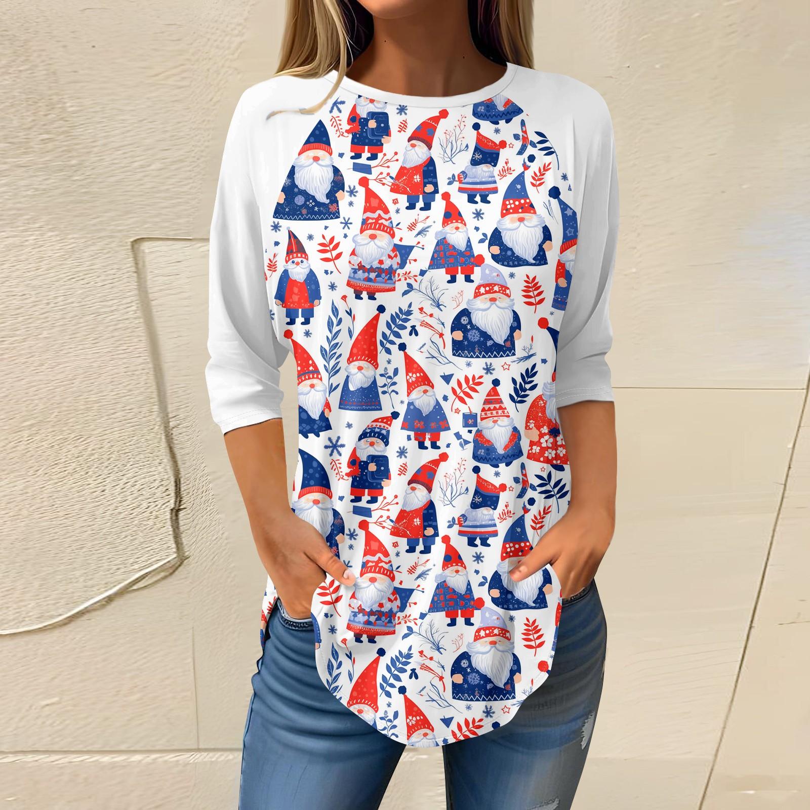 

Women s Fashion Casual Going Out Tops Printed Raglan Sleeve 3/4 Sleeve Pullover Round Neck Tops XL білий