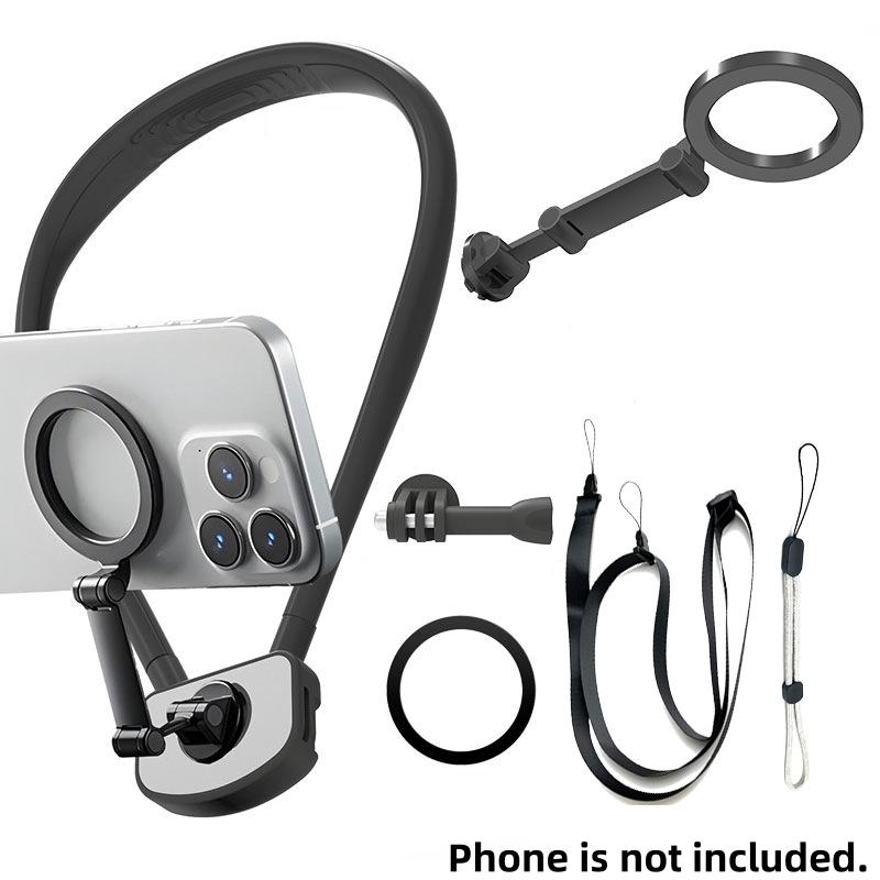 Magnetic Neck Phone Holder Action Camera Mount, Wearable POV Vlog Neck Strap Video Recording for GoPro/DJI/Insta360/Smartphones