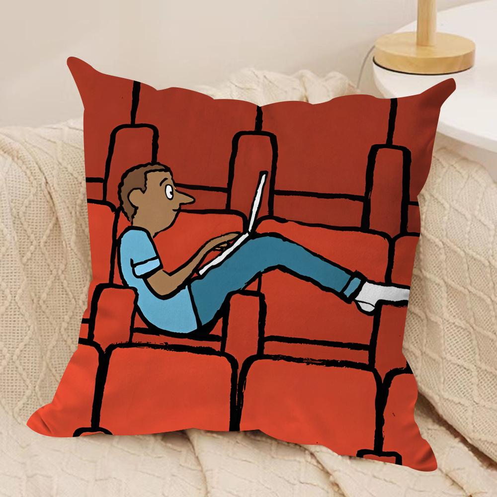 Aesthetic Art J-Jean-Jullien Cushion Cover Silky Short Plush Invisible Zipper Dustproof Sofa Pillow Case For Home Decor
