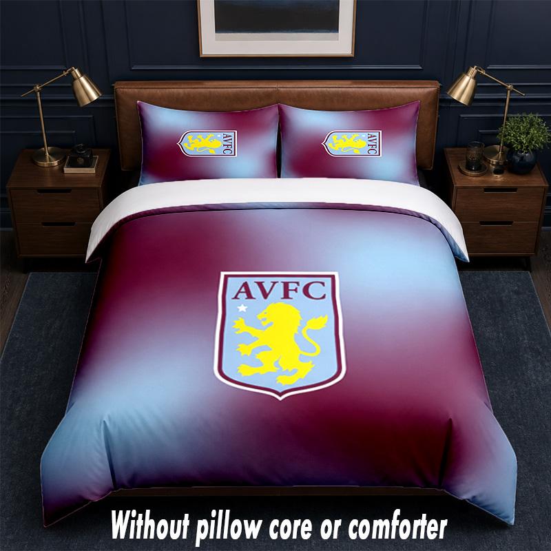 Aston Villa Football Design Bed Bedding Set 1 Duvet Cover + 2 Pillowcases Soft Breathable Household Bed Linens