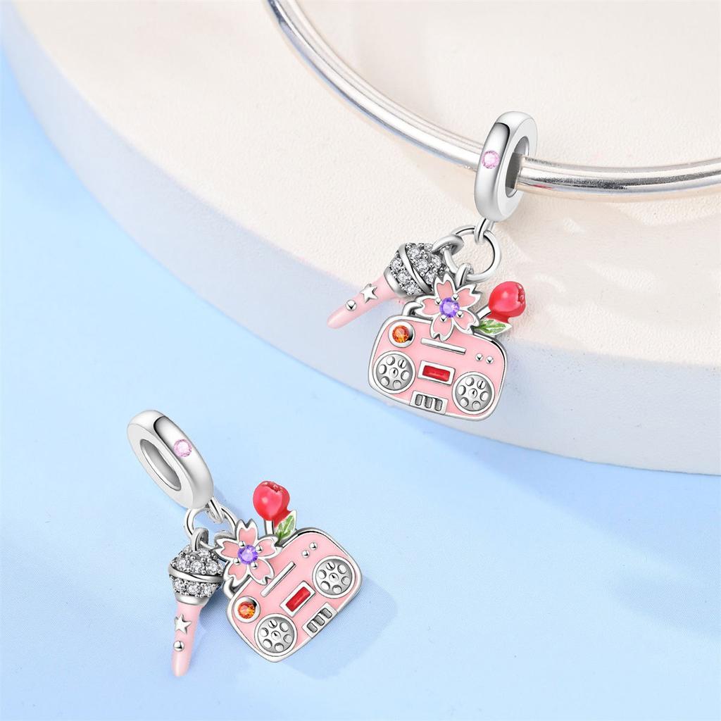 2026 Hobbies Feather Fireworks Mask Charm Pendant Beaded DIY Jewelry Bracelet Accessories 925 Silver