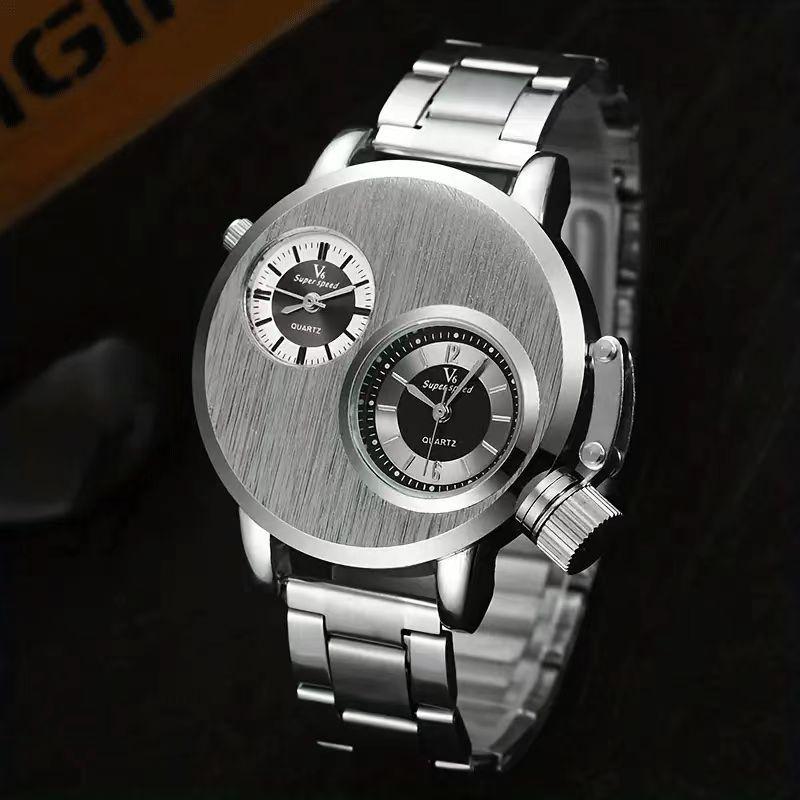 Dai Lanfu Men's Luxury Watches Punk Style Quartz Watch Dual Dial Business Wristwatch Stainless Steel Strap Waterproof Military Watch