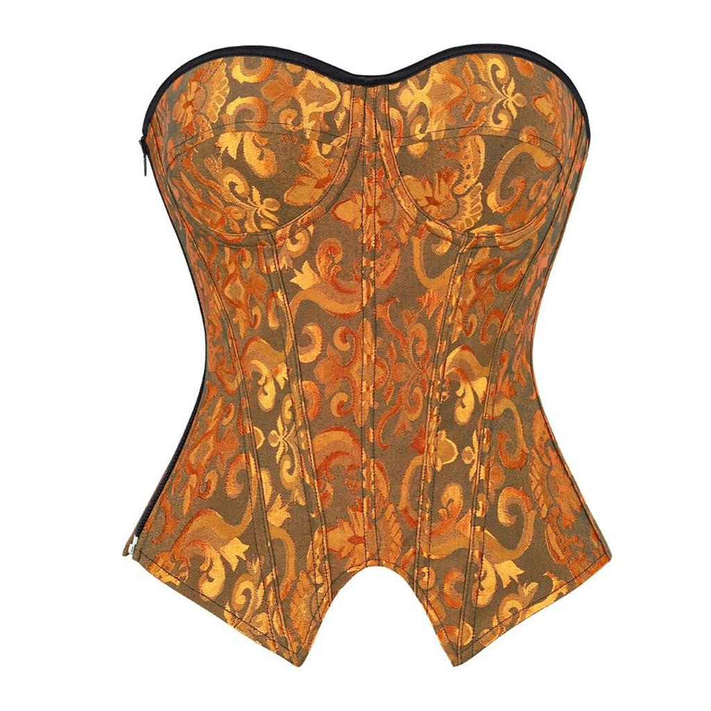 Women's Sexy Vintage Color Underwire Push-up Bustier Shapewear with Zipper and Boning