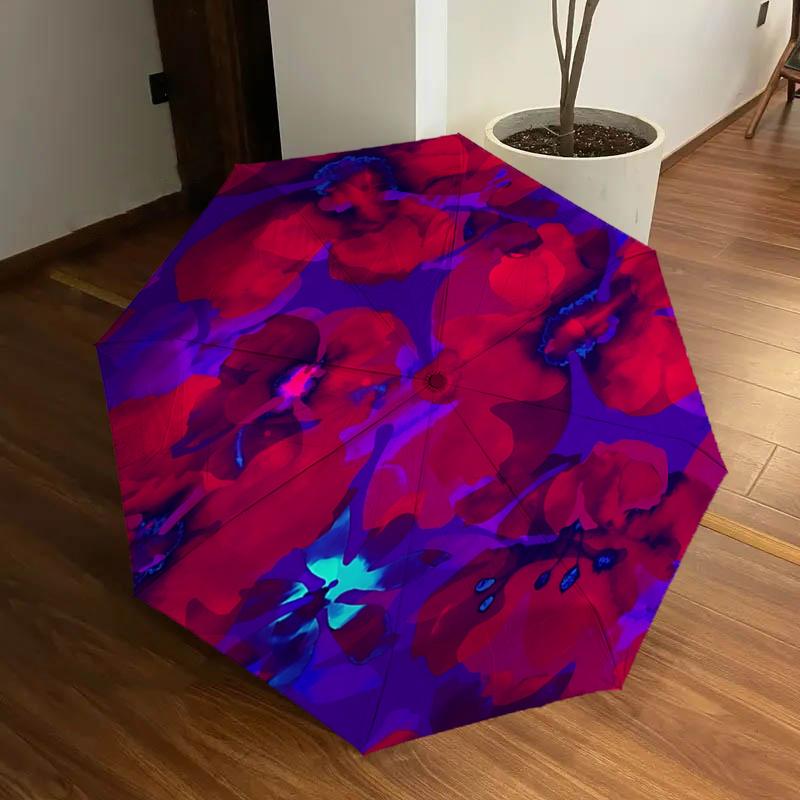 

Flowers Automatic Opening Folding Umbrella - Portable 3-Fold Design with Iron Frame for Outdoor Use, Perfect Gift for Fans, Travelers, Daily