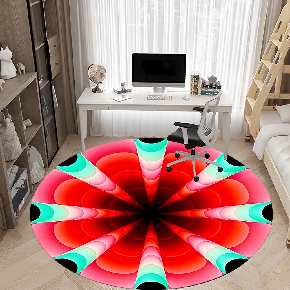 1pc Kaleidoscope Pattern Carpet, Round Non Slip Durable Large Size Office Carpet, Suitable for Office