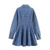 Autumn European and American Style Fashion Single-breasted Lapel Hem Pleated Denim Dress