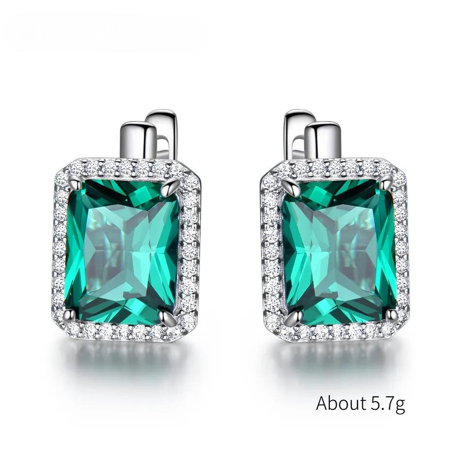 925 Sterling Silver Luxury Nano Sky Blue Topaz  Emerald Gemstone Clip On Earrings Earrings For Women Birthday Fine Jewelry Gift
