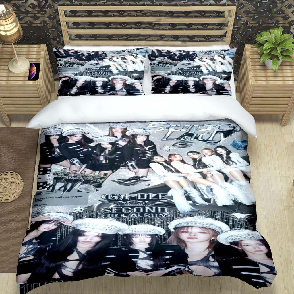 Korean Kpop Girl Group-Yuqi-Soyeonmiyeon-Suyin-Shuhua Print Bedding Set Duvet Cover Comforter Bed Youth Kids Girl Boys Gift
