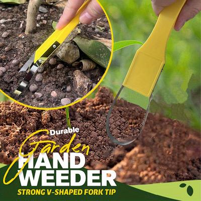 Garden Bandit Hand Loop Weeder - Durable Plastic, No Power Needed, Strong V-Shaped Fork Tip for Easy Weeding & Soil Removal, Yellow, Weeder Trimmers