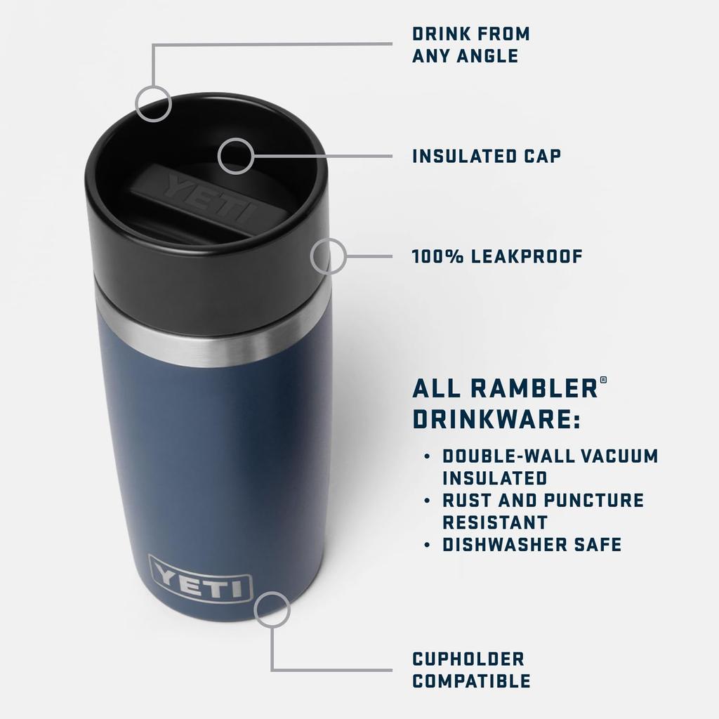 YETI Rambler 12 Travel Bottle, Stainless Steel, Vacuum Insulated, with Leak-Proof Commuter Cap, Black