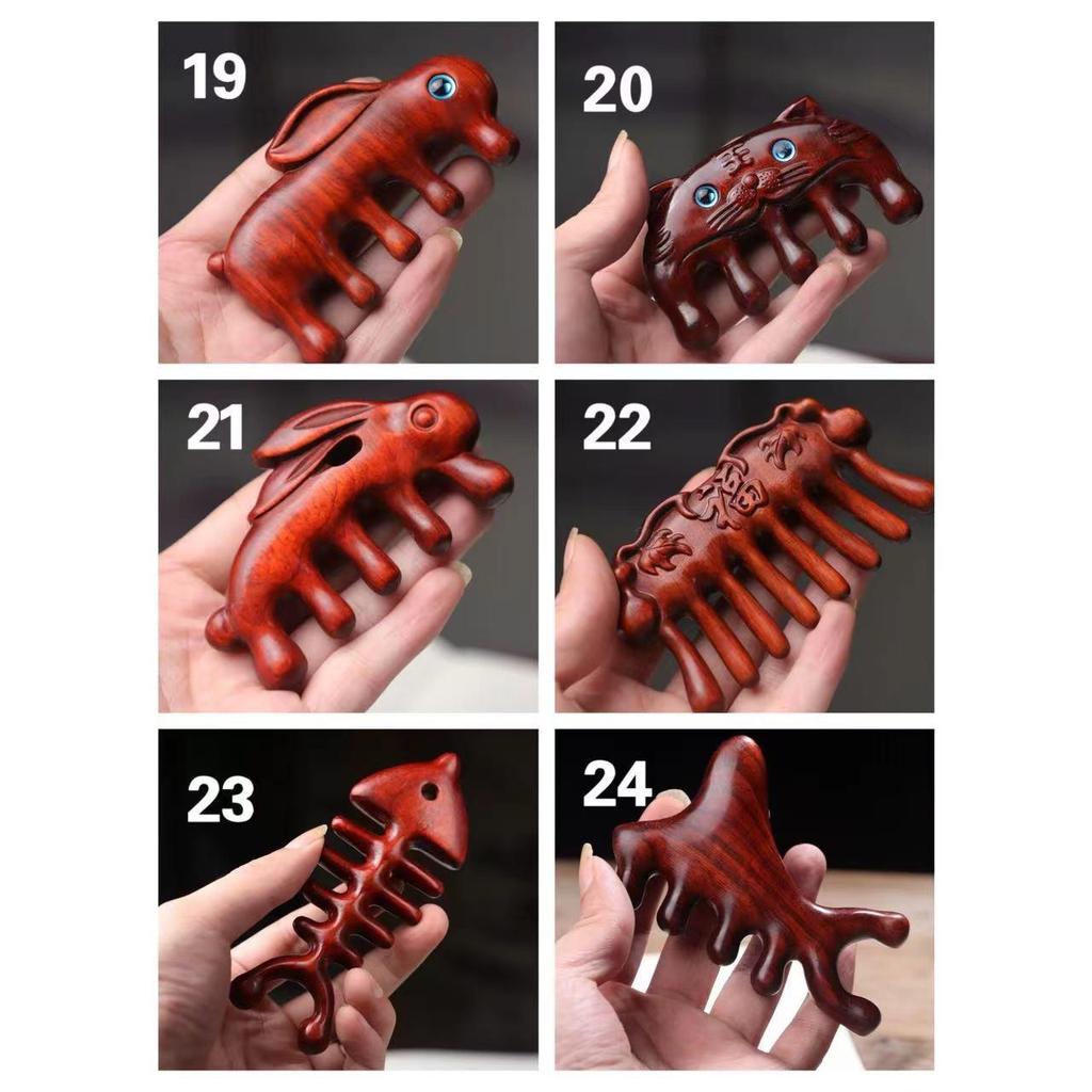 Rhinoceros Horn Rosewood Massage Comb with Round Head & Five Teeth