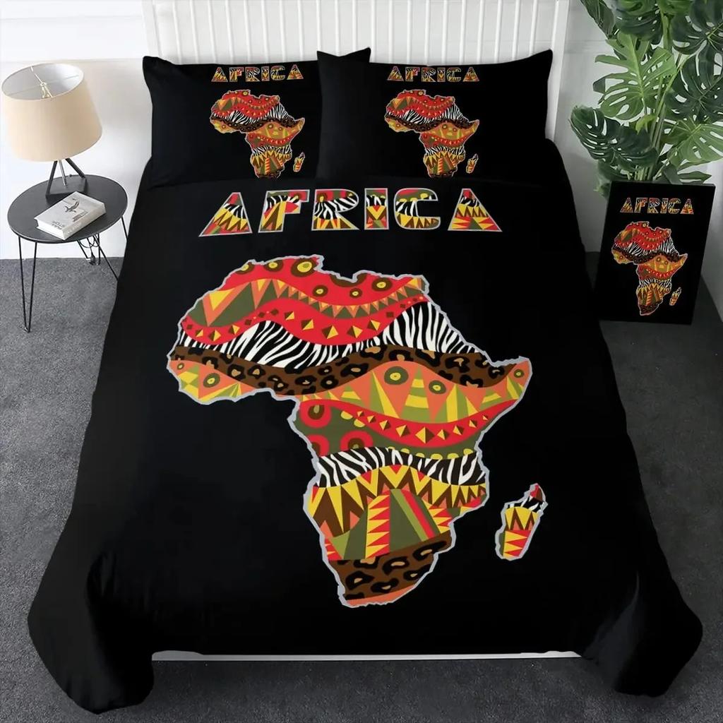 Afroamerikanskt Påslakanset Afro Sängkläder Svart Kvinna i Etnisk Klänning Sängset Stam Modern Urban Heminredning King
