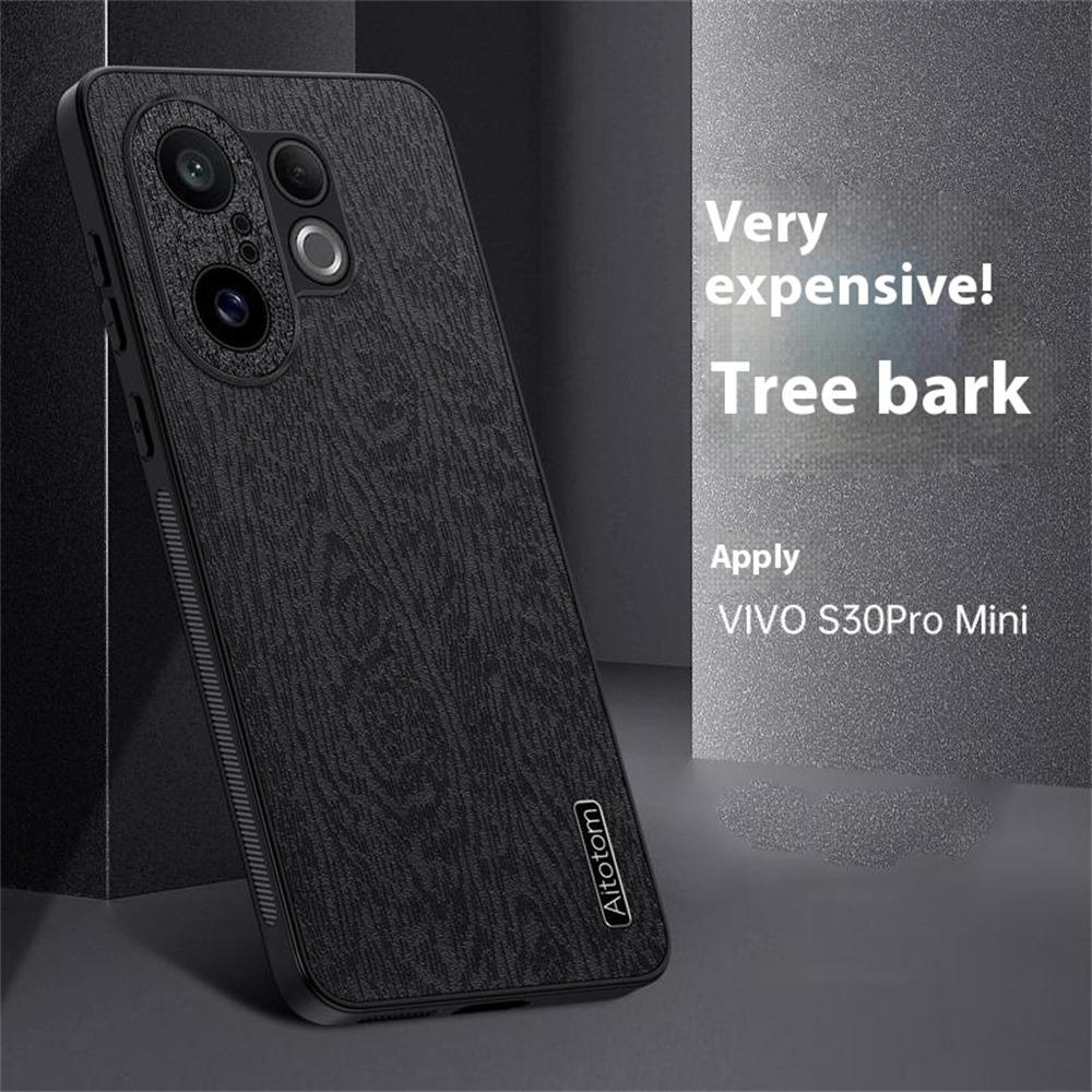

For vivo S30 Pro mini 5G Case Wood Texture PU Leather Coated PC TPU Phone Cover Brown