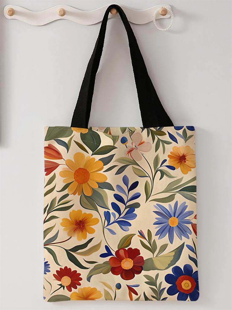 Flower pattern printed casual handbag, reusable fashionable backpack, multifunctional handbag, canvas shopping bag