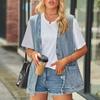 Lässige Jeansweste für Damen, große Tasche, ärmellose Weste