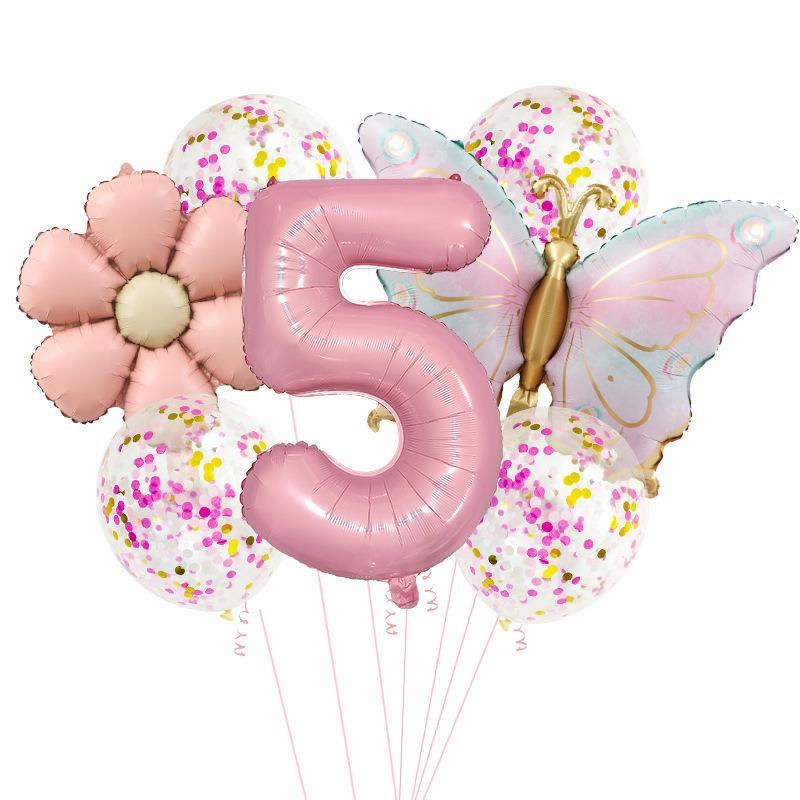 Rosa Zahlen-Schmetterling-Ballon-Set Mädchen Rosa Schmetterling Folie 32 Zoll Babyparty Hochzeit Schmetterling-Motto Geburtstagsparty Dekoration