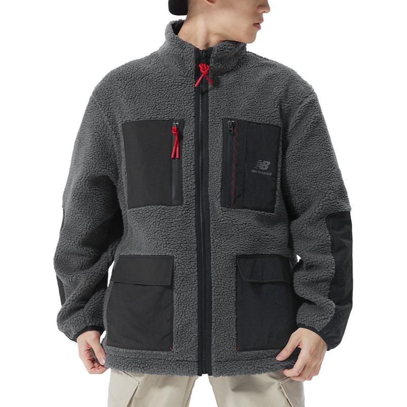 New Balance Men's New Balance Contrasting Colors Pocket Reversible Stand Collar Lamb's Wool Jacket Black AMJ21349-BK