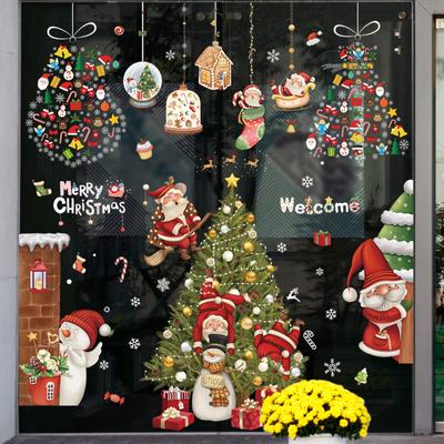 Christmas Gift Santa Claus 2023 New Year Stickers Window Decoration Decal Elk Snow Glass Wall Decal