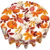 Fall Round Tablecloth 60 Inch Thanksgiving Harvest Autumn Pumpkin Fallen Leaves Maple Leaf Print Decorative Table Cloth Holiday Decorations Seasonal