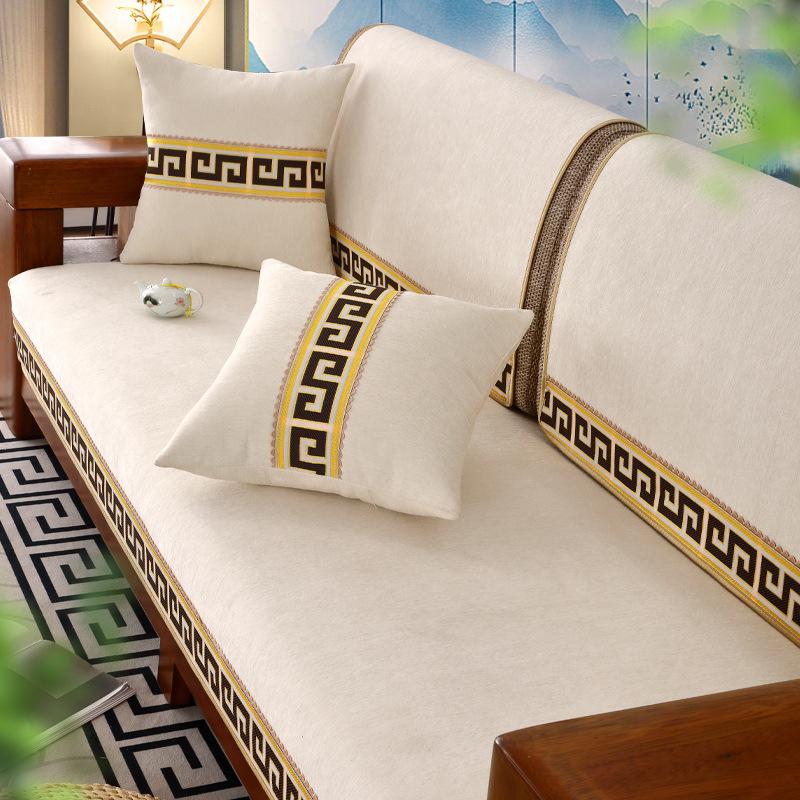 New Chinese Style Sofa Cover Chenille Anti-slip Couch Cushion Living Room Sofa Towel Universal Couch Cushion Embroidery Ribbon