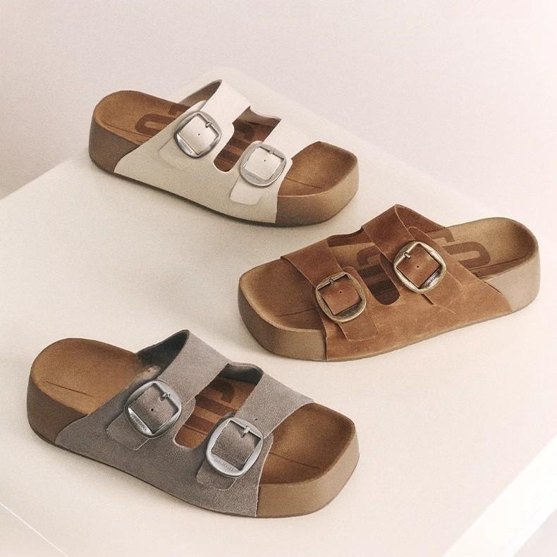 Platform slippers women's new double buckle with versatile beach cool slippers