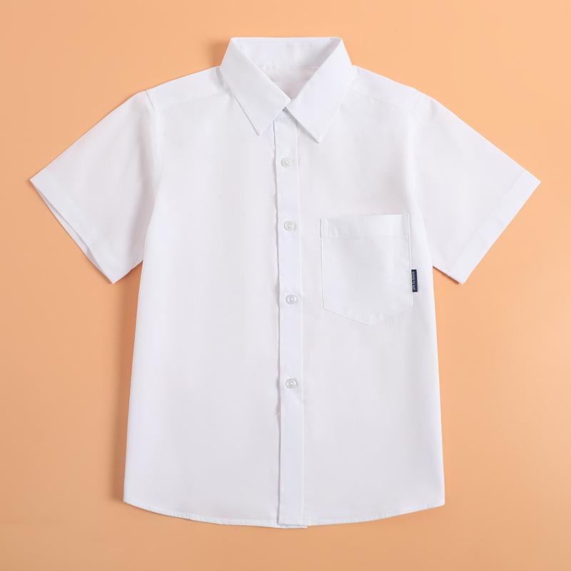 Boys' Blue Short-Sleeve School Uniform Shirt - Thin, Pure Cotton Summer Formal Wear for Middle & Big Kids