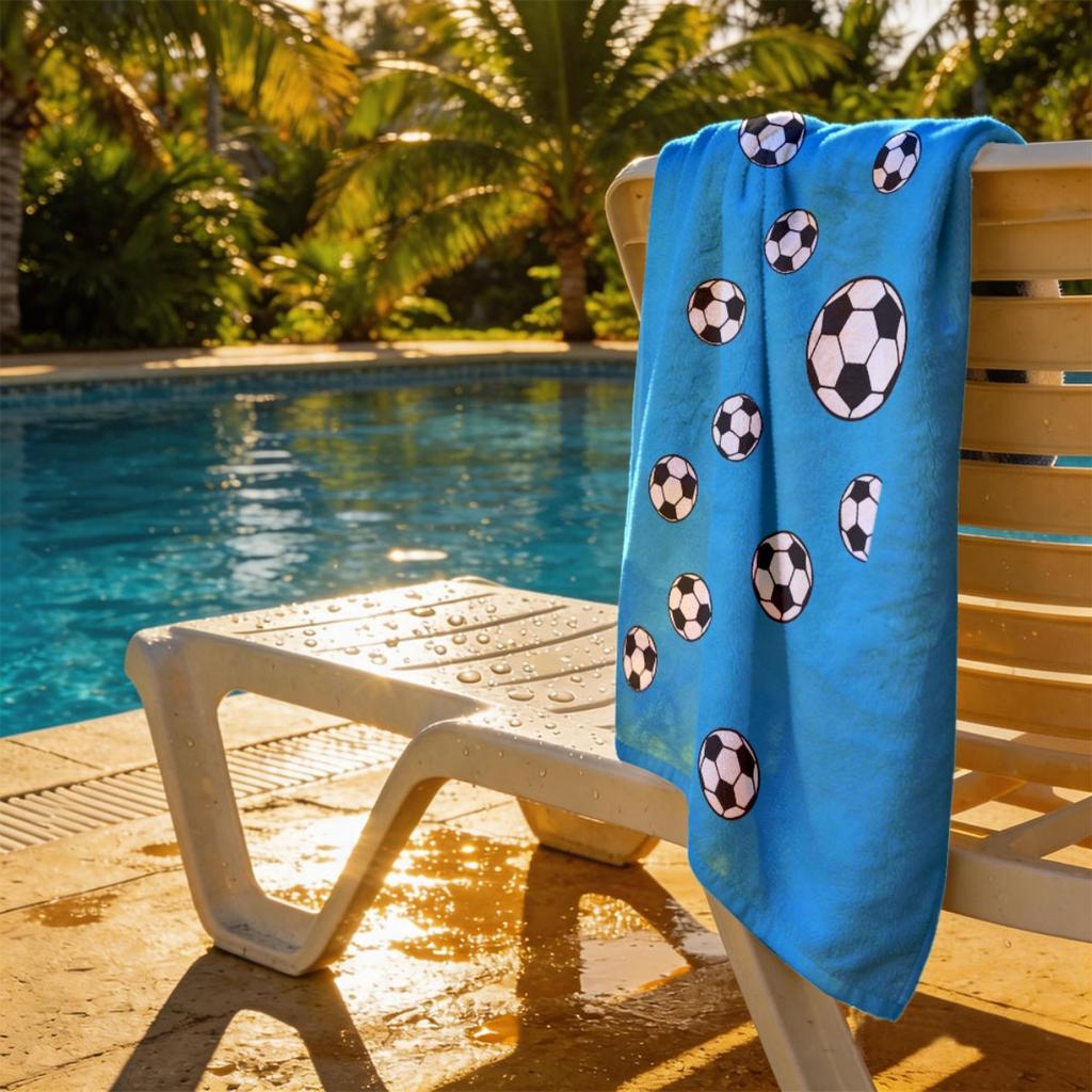 Blaues Fußball-Print Strandtuch Mikrofaser Saugfähig Schnelltrocknend Weich Atmungsaktiv Multifunktionales Strand- Und Badezimmerzubehör