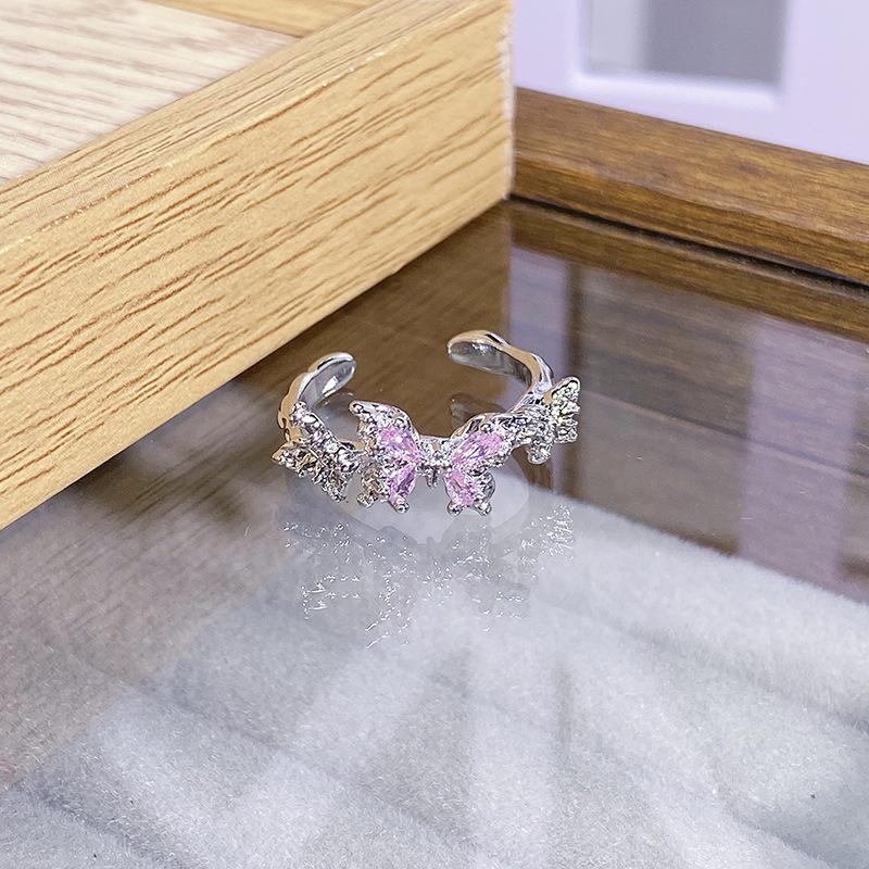 [Butterfly Shadow Color Diamond] Dopamine Color Zircon Butterfly Opening Ring Niche Design Light Luxury Premium Sense Finger Woman Adjustable opening