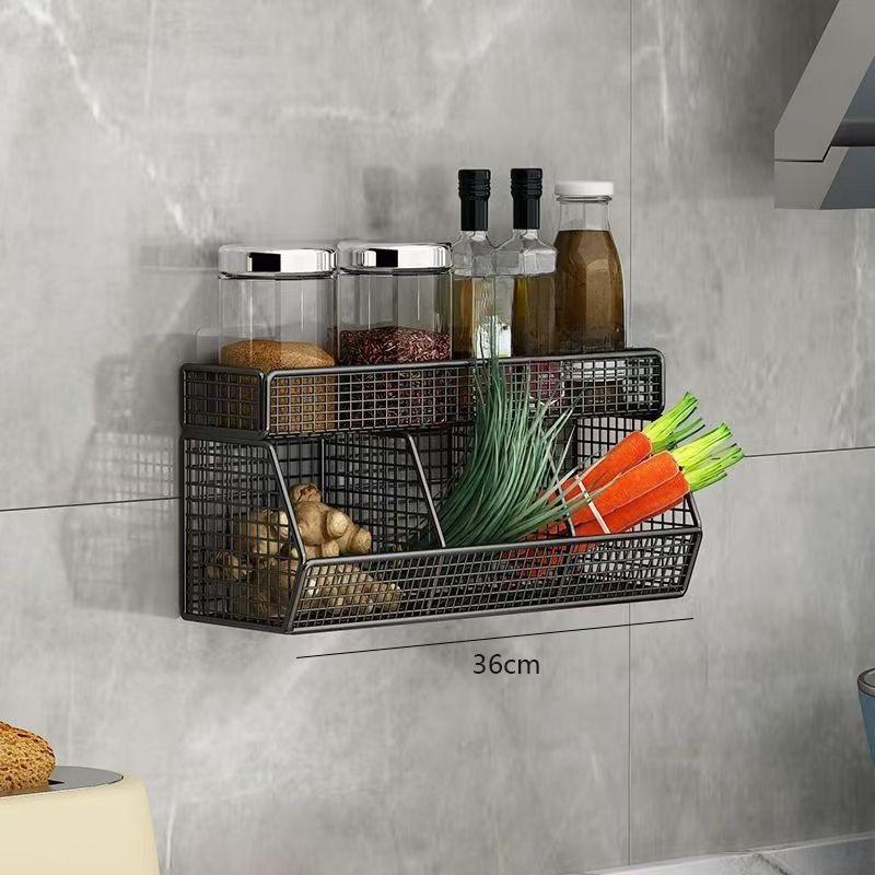 Koszyk do przechowywania w kuchni montowany na ścianie odpowiedni do trwałego metalowego drutu do przechowywania przypraw, warzyw i cebuli, czosnku półka ścienna
