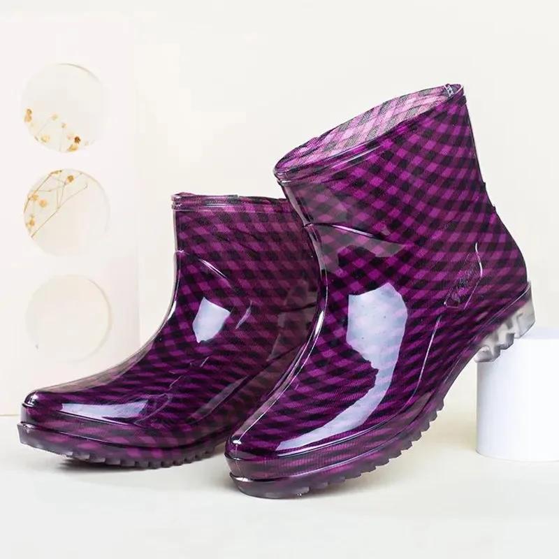 Black Polka Dots Women's Rain Shoes Waterproof And Non-slip Kitchen Work Rubber Shoes Pvc Short Tube Rain Boots Summer Shoes