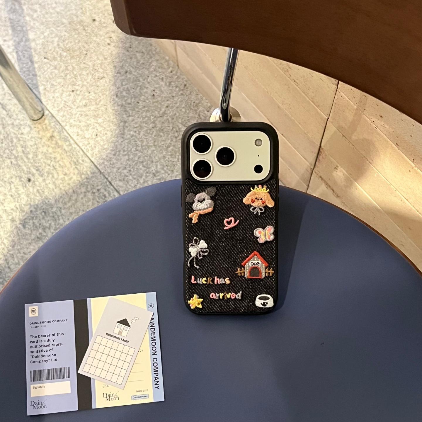 

Cartoon Embroidered Denim Case for iPhone 14/15/16 Pro Max & 17 Pro iPhone 15 Pro Max