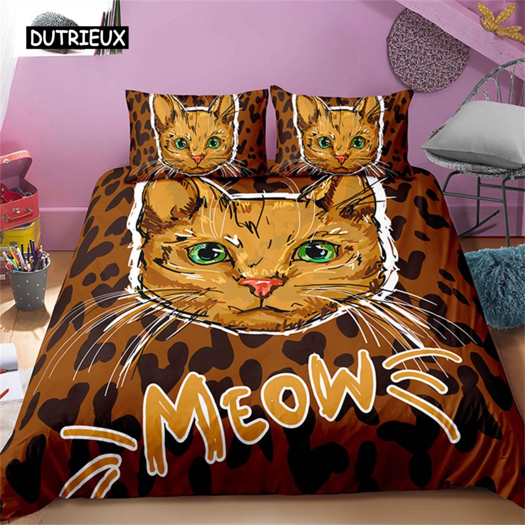 Cartoon Pet Cats Bedding Set Colorful Stitching Animal Duvet Cover Cat Lovers Exclusive Gift For Bedroom Decoration Women Men