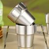 2er-Pack Edelstahl Isolierbecher für Camping, klappbarer Griff, doppelwandige Kaffeetassen für Outdoor, Wandern