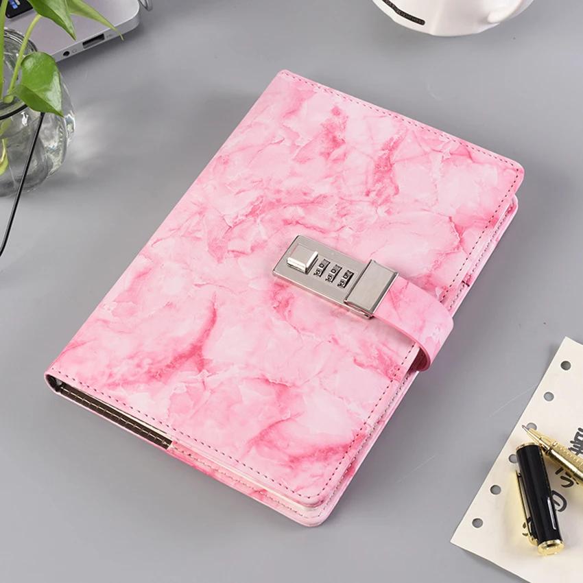 Password Notebook Leather Texture Personal Diary Journal with Lock Code Thick Notepad Leather Office School Supplies Gift